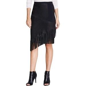 NWT Elie Tahari The Claudette Black Lambskin Fringe Pencil Skirt size 8
